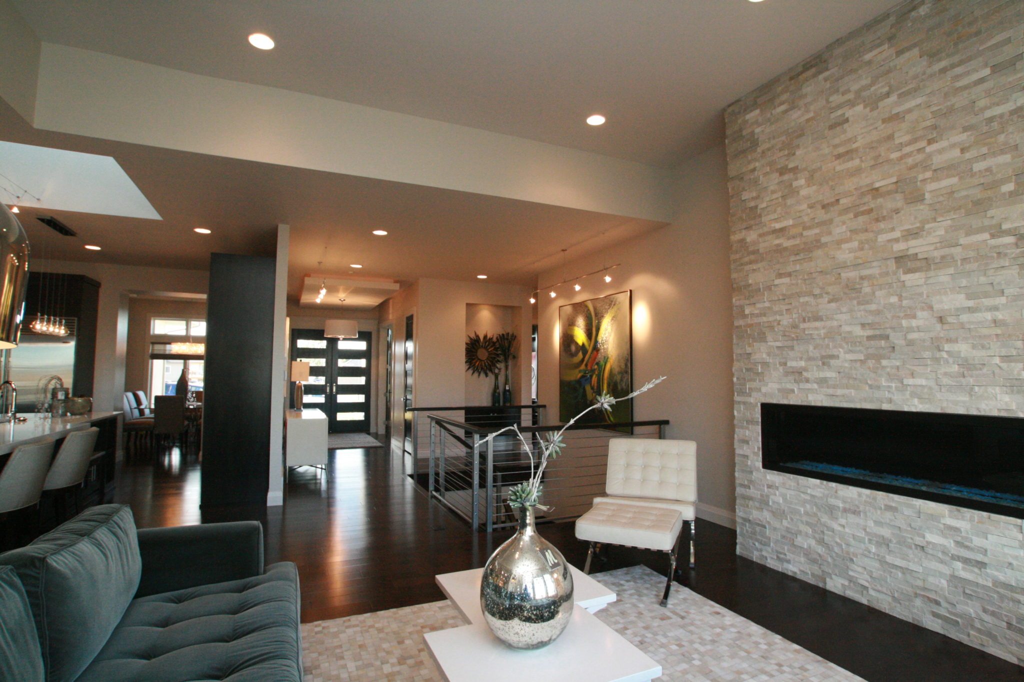 Modern and Sleek Fireplace with Front Entrance View
